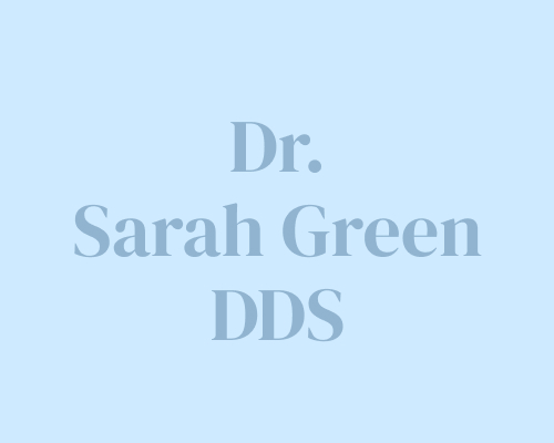 Dr. Sarah Green DDS name text on light blue background for dental practice website
