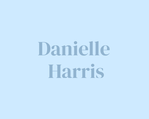 Danielle Harris name text displayed on light blue background for Pittsford Orthodontics & Pediatric Dentistry