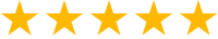 Five gold stars in a row representing a five-star customer rating or review